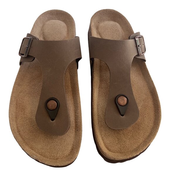 CUSHIONAIRE Women's Leah slide Cork footbed Brown Sandal Size 6 M Vegan like - Picture 1 of 9